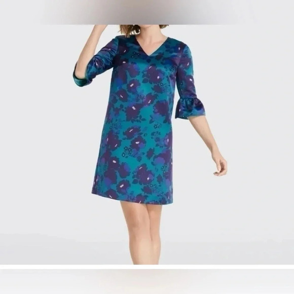NWT Draper‎ James Cutout Floral A-Line Dress Womens 6 Teal and Navy 100% Poly - Picture 6 of 11